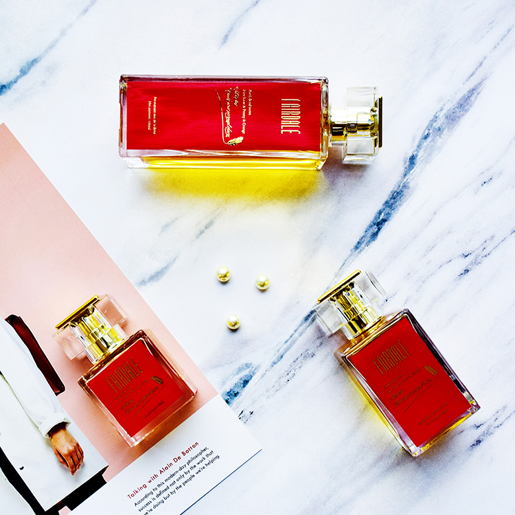 Custom made glass perfume bottles 100ml shaped perfume bottles with aluminium spray bottle
