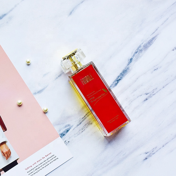 Custom made glass perfume bottles 100ml shaped perfume bottles with aluminium spray bottle