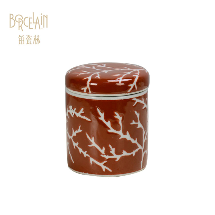 Custom made hand painted white lid ceramic storage jar