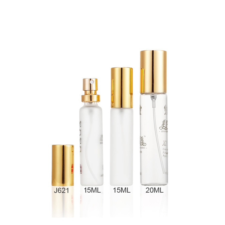 Custom made labels 15ml 20ml frosted clear empty crimp neck mist glass spray pump perfume bottle
