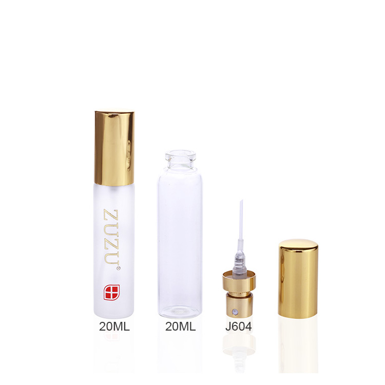 Custom made labels 15ml 20ml frosted clear empty crimp neck mist glass spray pump perfume bottle