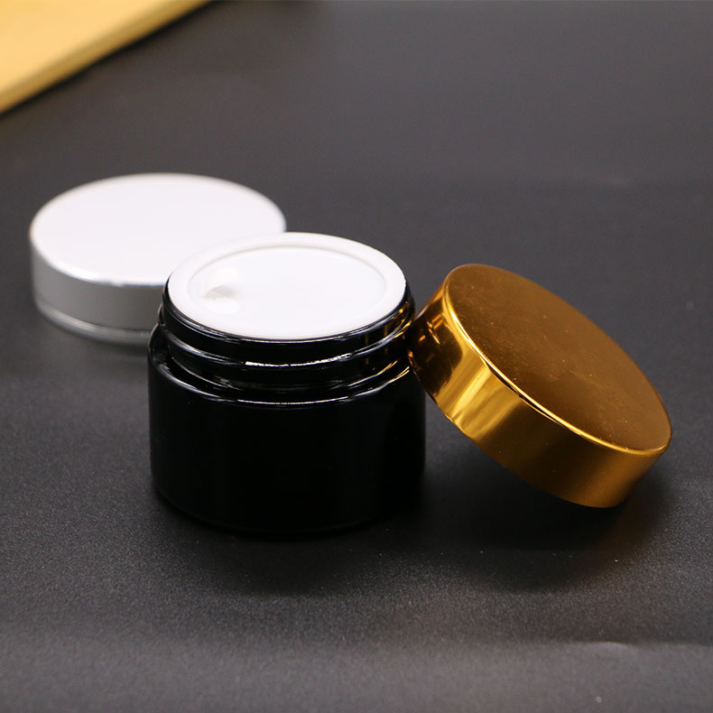 Custom made lotion container 30 ml 50 ml 100 ml bamboo cosmetic packaging face cream black glass jars with bamboo wood lid
