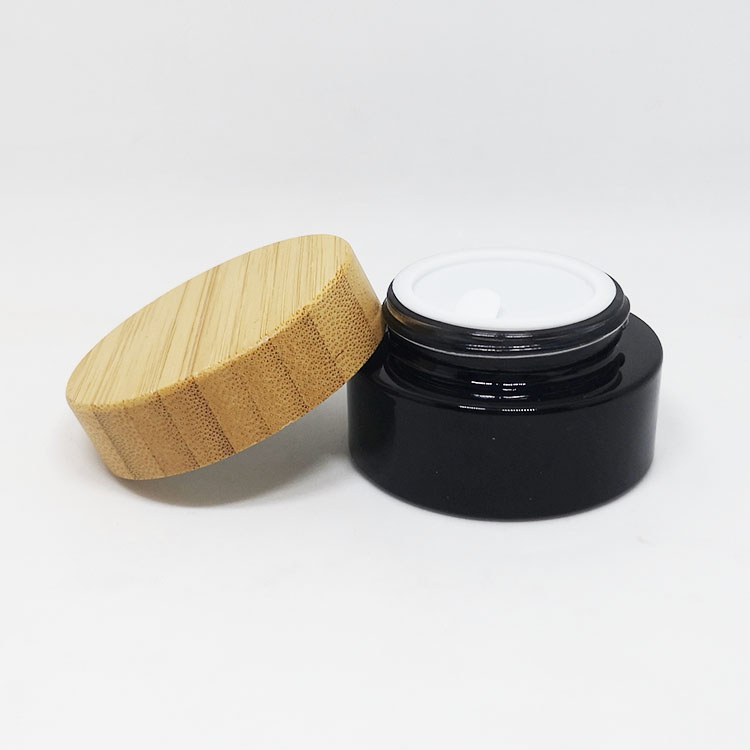 Custom made lotion container 30 ml 50 ml 100 ml bamboo cosmetic packaging face cream frosted glass jars with bamboo wood lid