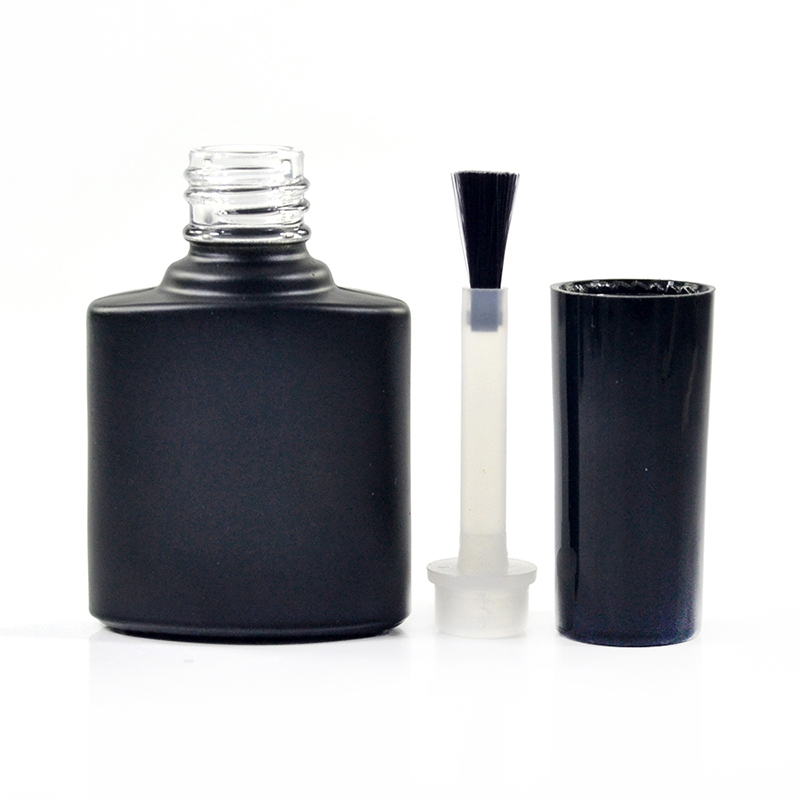 Custom made unique flat shape 7ml matte black UV gel nail polish bottle with brush cap