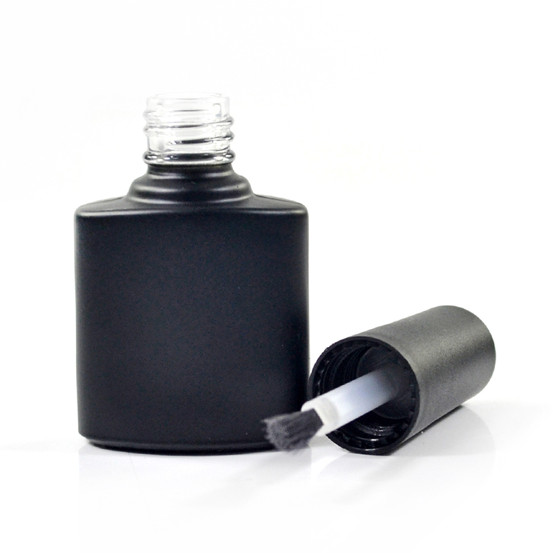 Custom made unique flat shape 7ml matte black UV gel nail polish bottle with brush cap
