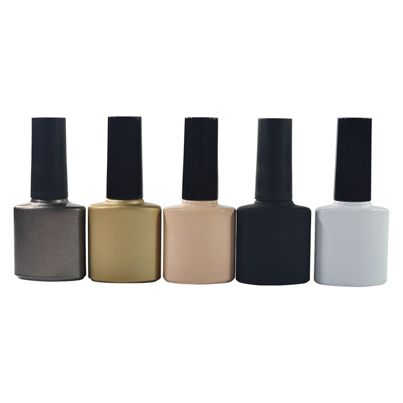 Custom made unique flat shape 7ml matte black UV gel nail polish bottle with brush cap