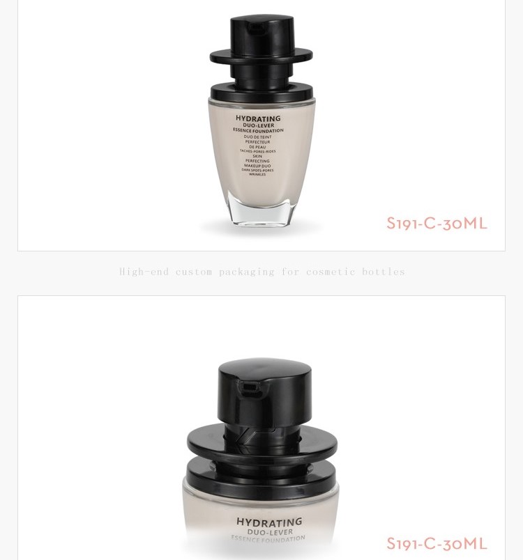 Custom made unique rectangle frosted 30ml cosmetic foundation pump glass serum bottle with cap