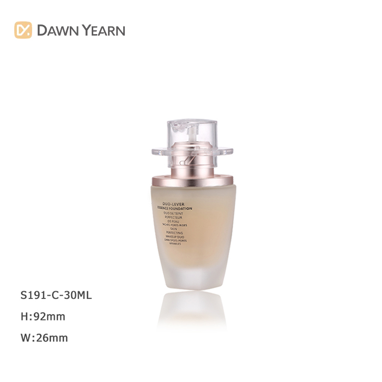 Custom made unique rectangle frosted 30ml cosmetic foundation pump glass serum bottle with cap