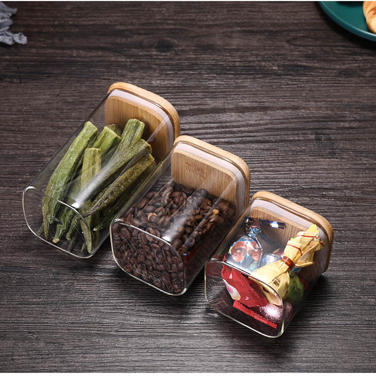 Custom mason jar sealing 200ml-1500ml square airtight canisters with bamboo lids