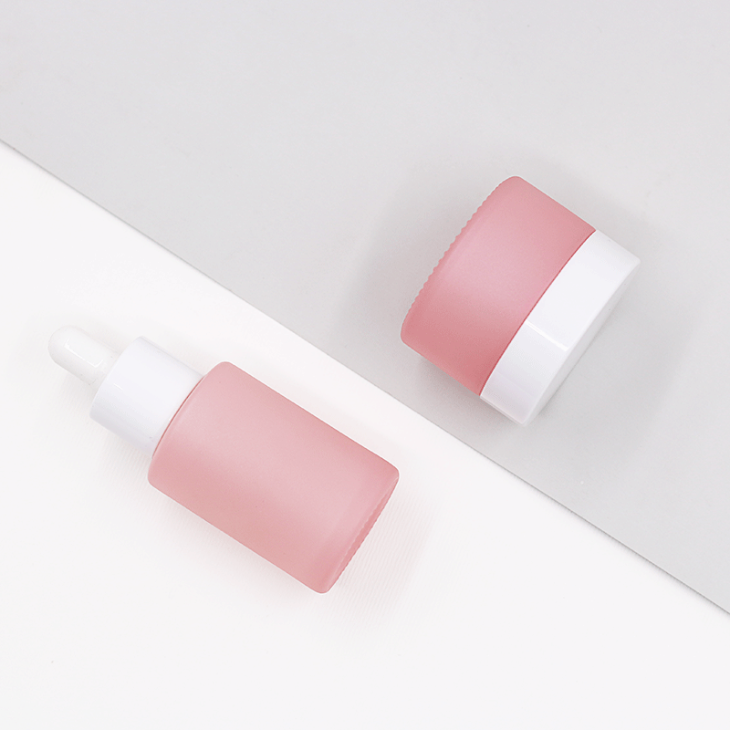 Custom matte pink 30ml 1oz cosmetic container 50g glass skin care cream jar with aluminum lid