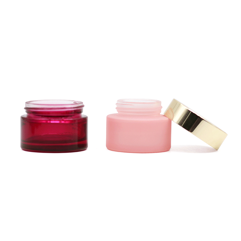 Custom matte pink 30ml 1oz cosmetic container 50g glass skin care cream jar with aluminum lid