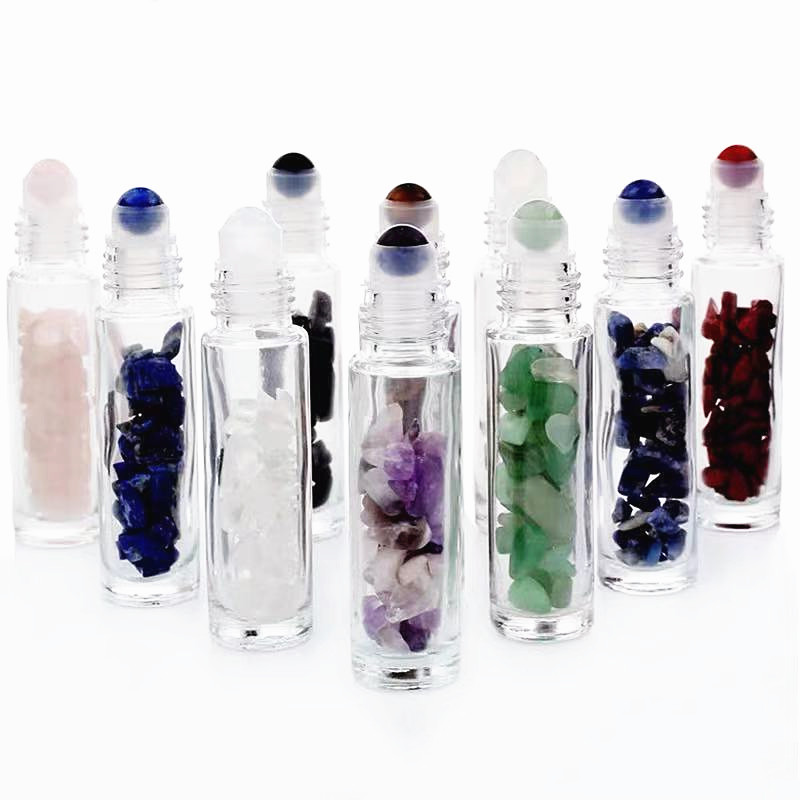 Custom natural crystal gravel amethyst clear glass oil bottle crystal roller bottle