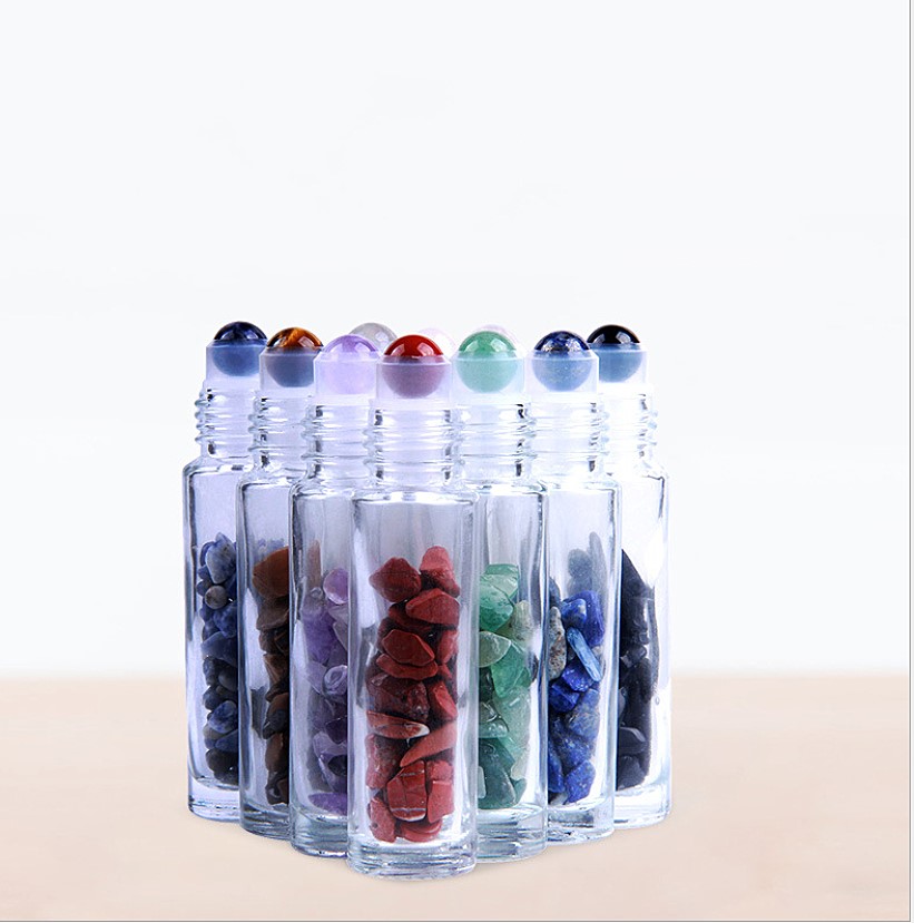Custom natural crystal gravel amethyst clear glass oil bottle crystal roller bottle