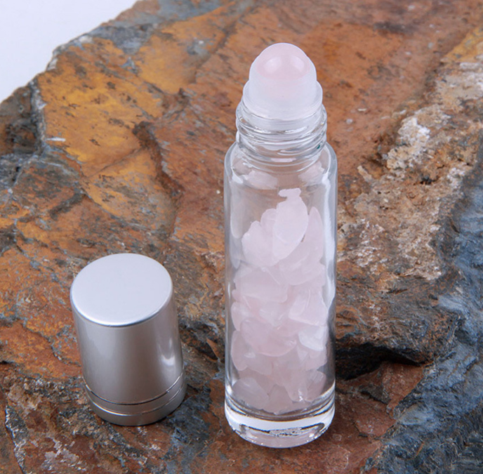 Custom natural crystal gravel amethyst clear glass oil bottle crystal roller bottle