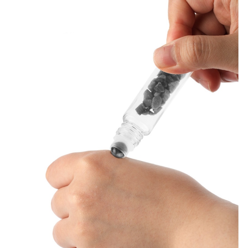 Custom natural crystal gravel amethyst clear glass oil bottle crystal roller bottle