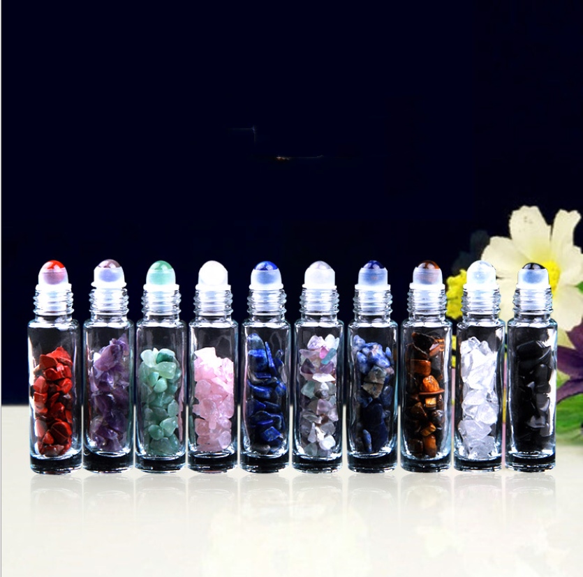 Custom natural crystal gravel amethyst clear glass oil bottle crystal roller bottle