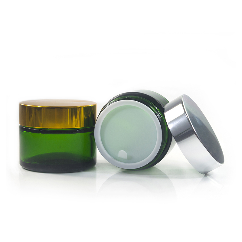 Custom package container 20g 50g plastic lid green 30g 30ml glass cosmetic jar for skin cream