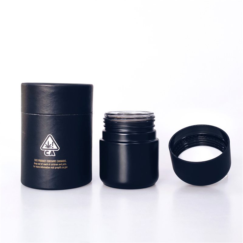 Custom packaging logo printed 2oz 4oz child resistant glass jar with CR black lid