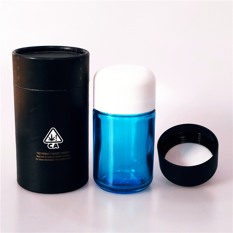 Custom packaging logo printed 2oz 4oz child resistant glass jar with CR black lid