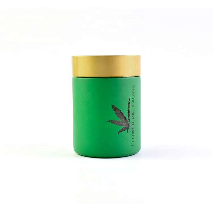 Custom painting frosted window hollowed logo glass jar custom logo glass jar with gold lid child resistant