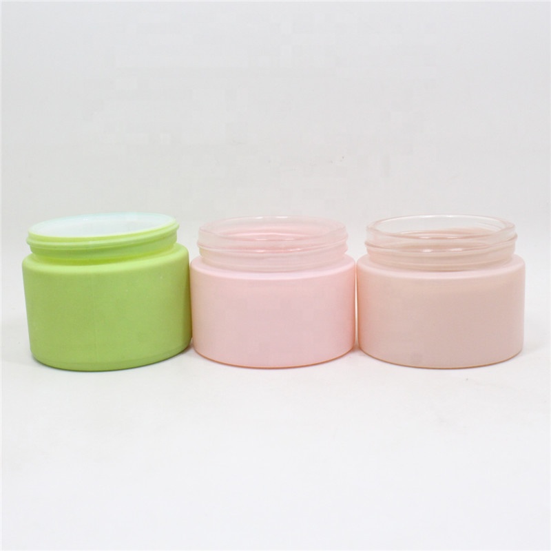 Custom painting matte green pink white opal ceramic cosmetic glass jars 50g