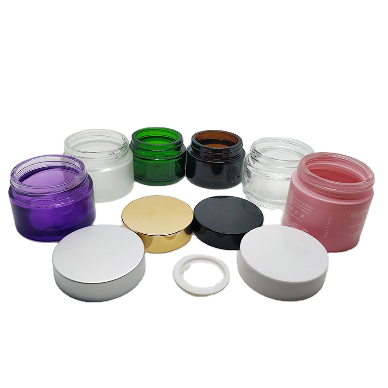 Custom painting matte pink purple glass jar 15ml 20ml 30ml 50ml 60ml green amber frosted clear glass cosmetic cream jar with lid