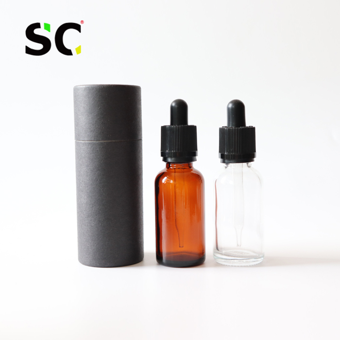 Custom paper cardboard tube 1 ounce clear glass bottles 30ml tincture oil bottles bamboo cap/lid
