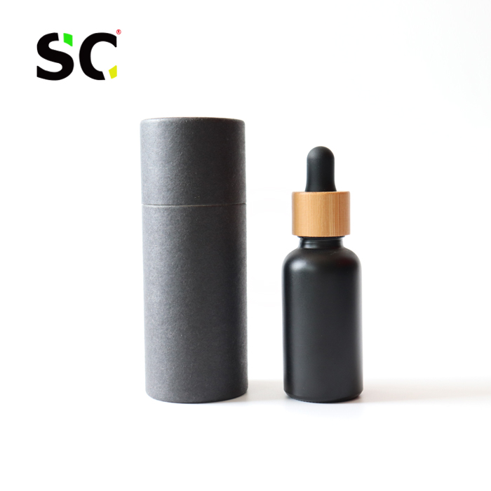 Custom paper cardboard tube 1 ounce clear glass bottles 30ml tincture oil bottles bamboo cap/lid