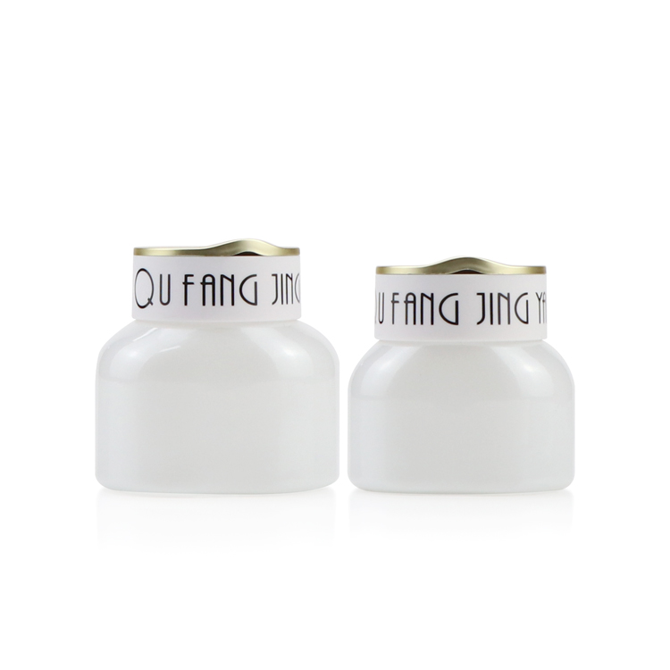 Custom pearl white glass jar 1 oz 50g eye face cream jar cosmetic packaging with plastic cap