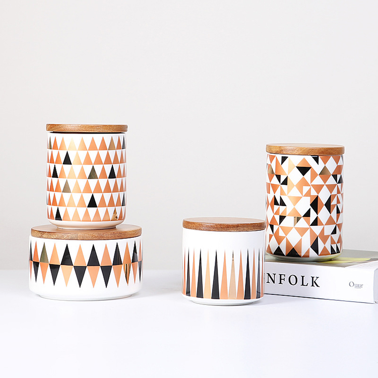 Custom porcelain coffee tea container food cookie ceramic storage jar with airtight seal bamboo lid