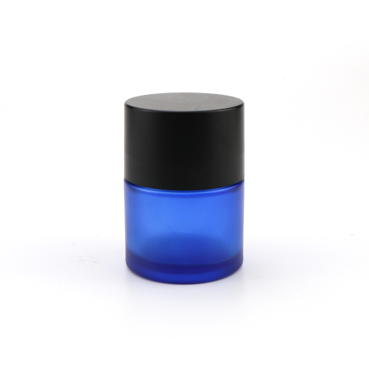 Custom printed 5 50 70 110 ml straight side cobalt blue empty child resistant glass jars with childproof black lid