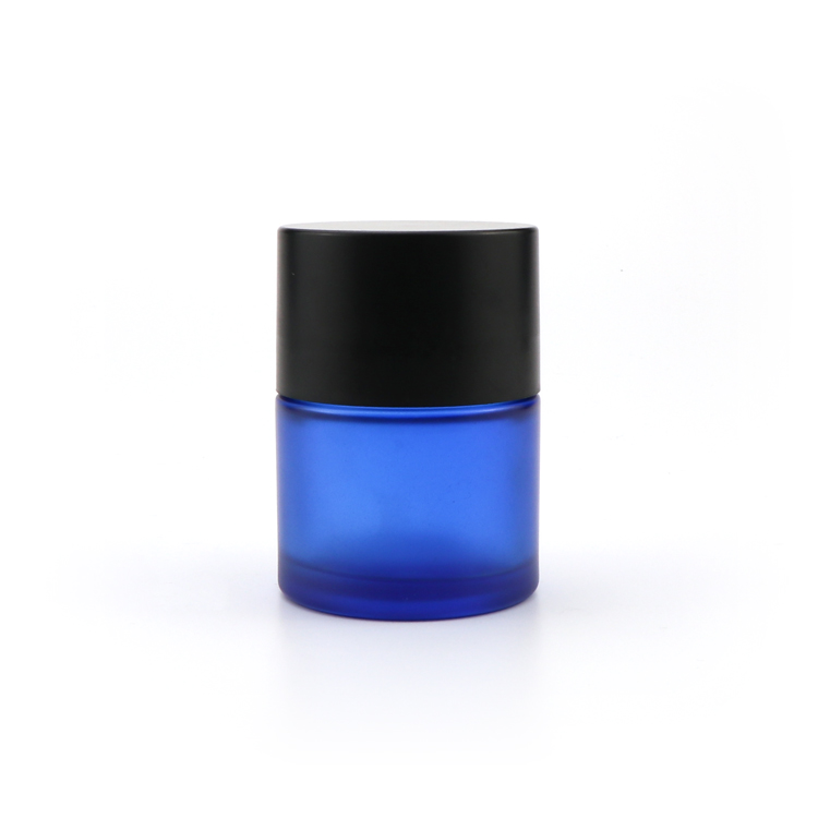 Custom printed 5 50 70 110 ml straight side cobalt blue empty child resistant glass jars with childproof black lid