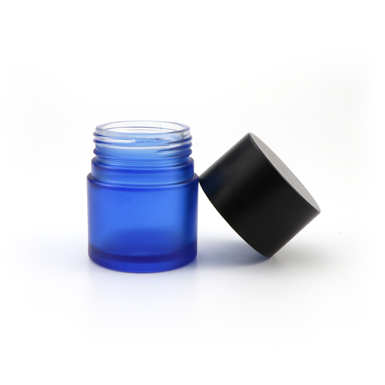 Custom printed 5 50 70 110 ml straight side cobalt blue empty child resistant glass jars with childproof black lid
