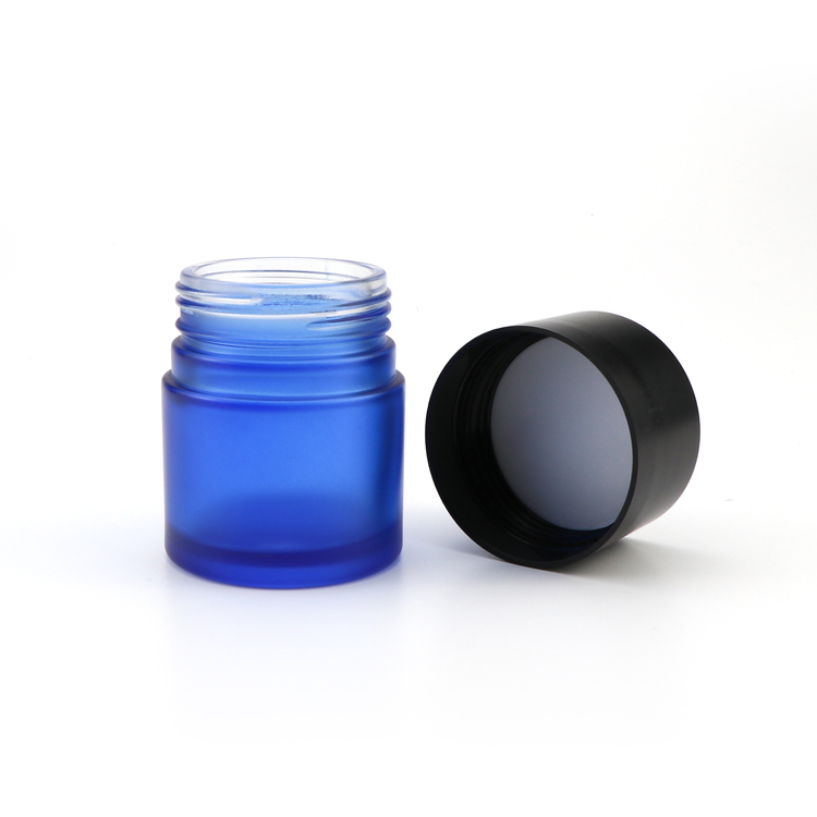 Custom printed 5 50 70 110 ml straight side cobalt blue empty child resistant glass jars with childproof black lid