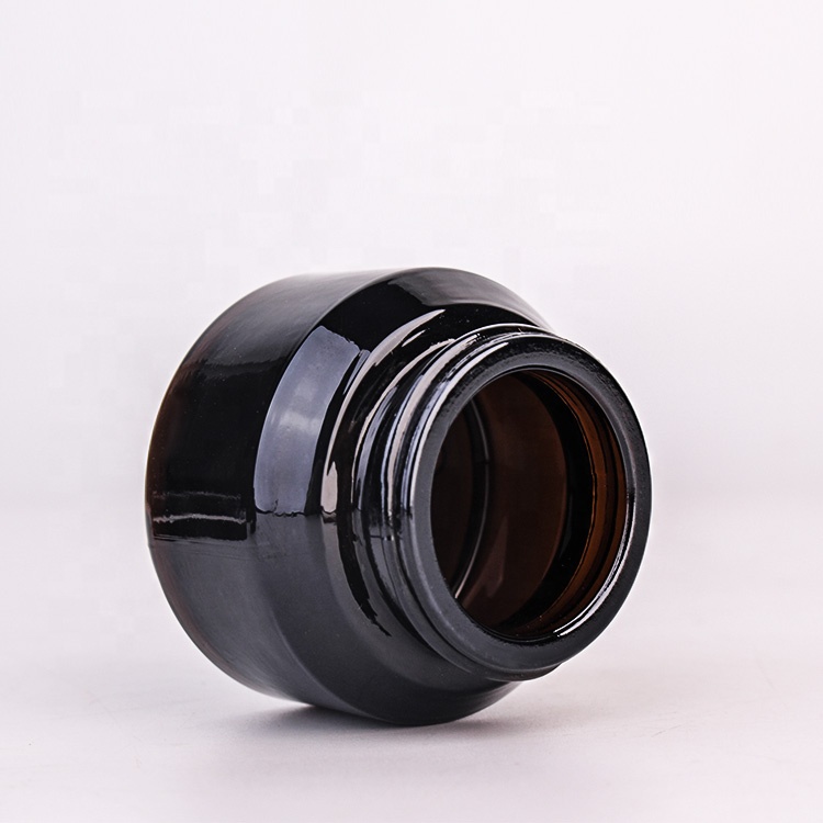 Custom printed amber cosmetic glass jars black lid cosmetic wholesale