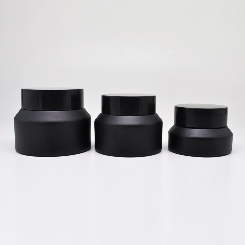 Custom printing 15ml 30ml 50ml matte black skincare glass jars for cosmetic cream