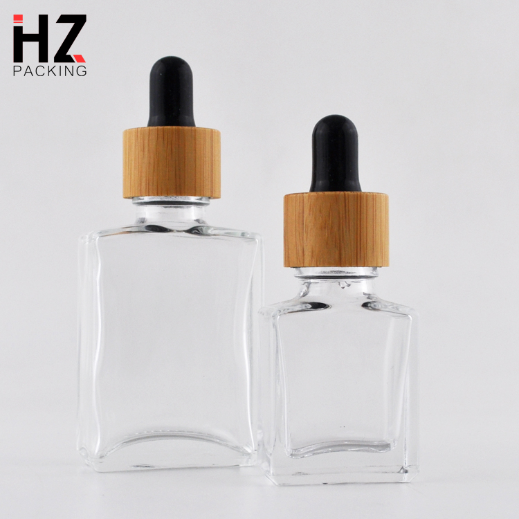 Custom printing empty beard oil square glass dropper bottle with 15ml 30ml with rubber cap