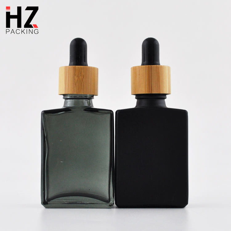 Custom printing empty beard oil square glass dropper bottle with 15ml 30ml with rubber cap