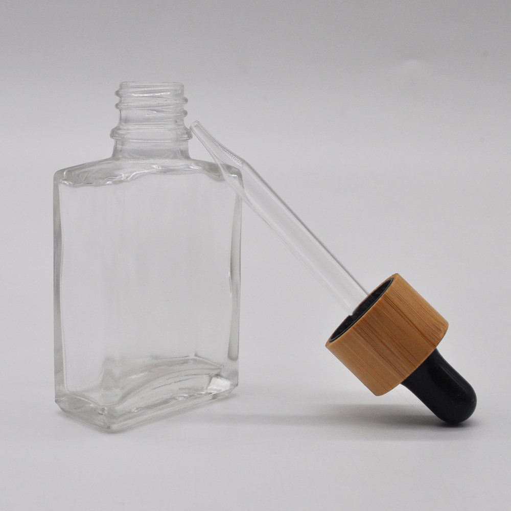 Custom printing empty beard oil square glass dropper bottle with 15ml 30ml with rubber cap