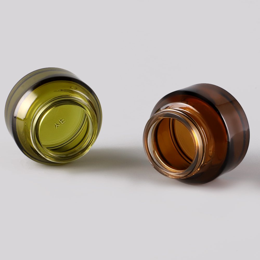 Custom printing glass material green, brown clear cosmetic jars