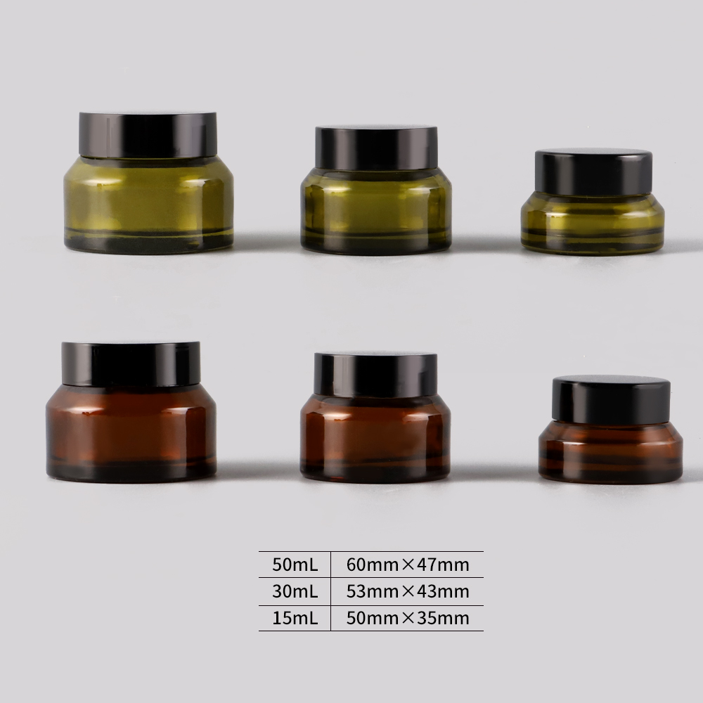 Custom printing glass material green, brown clear cosmetic jars