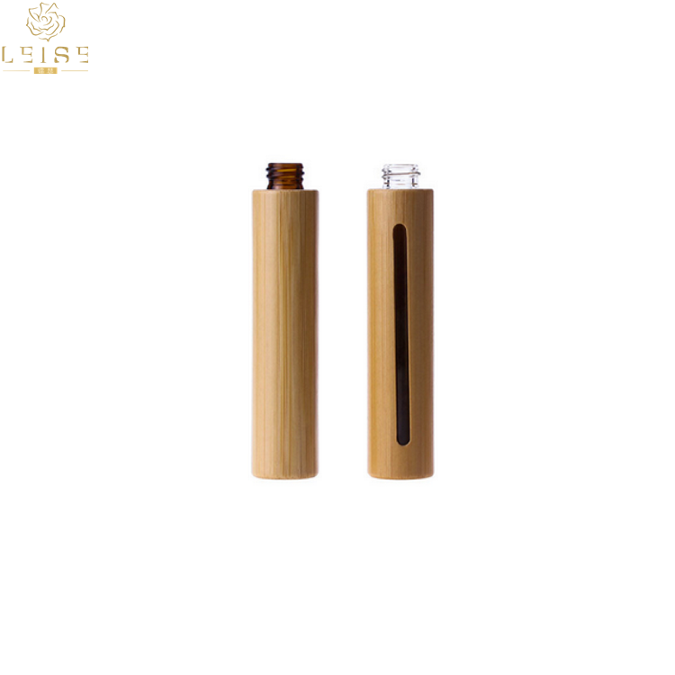 Custom private bamboo glass roll on bottle 8ml 10ml roll on perfume oil bottle with bamboo cap roller ball for essential oil