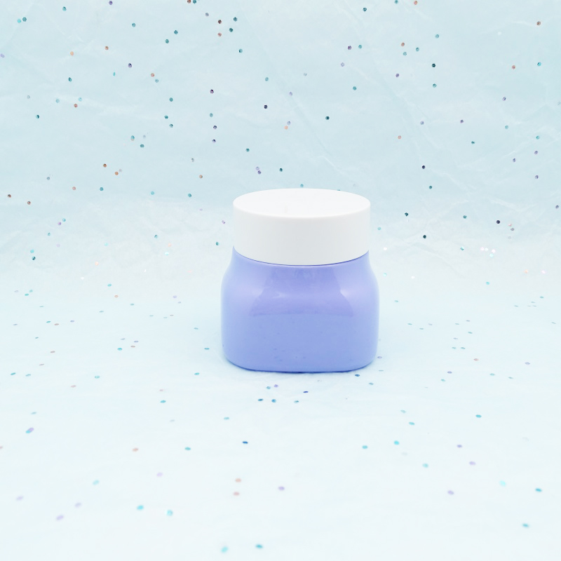 Custom purple white porcelain square glass 50ml 150ml cream jars cosmetic containers purple opal white glass jar plastic cap lid
