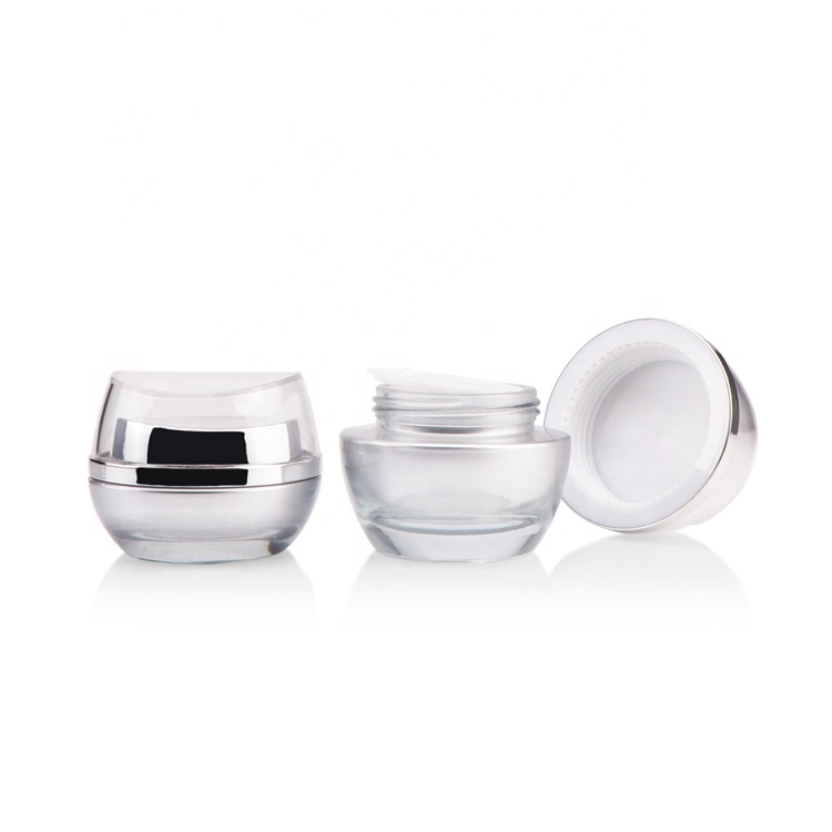 Custom shape 30g 1 oz 50ml empty facial care gel container opaque glass cream jar silver with lid
