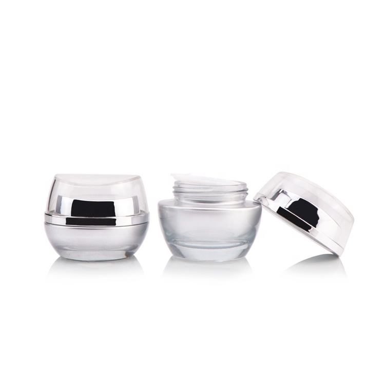 Custom shape 30g 1 oz 50ml empty facial care gel container opaque glass cream jar silver with lid