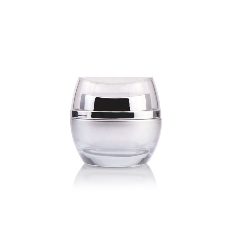 Custom shape 30g 1 oz 50ml empty facial care gel container opaque glass cream jar silver with lid