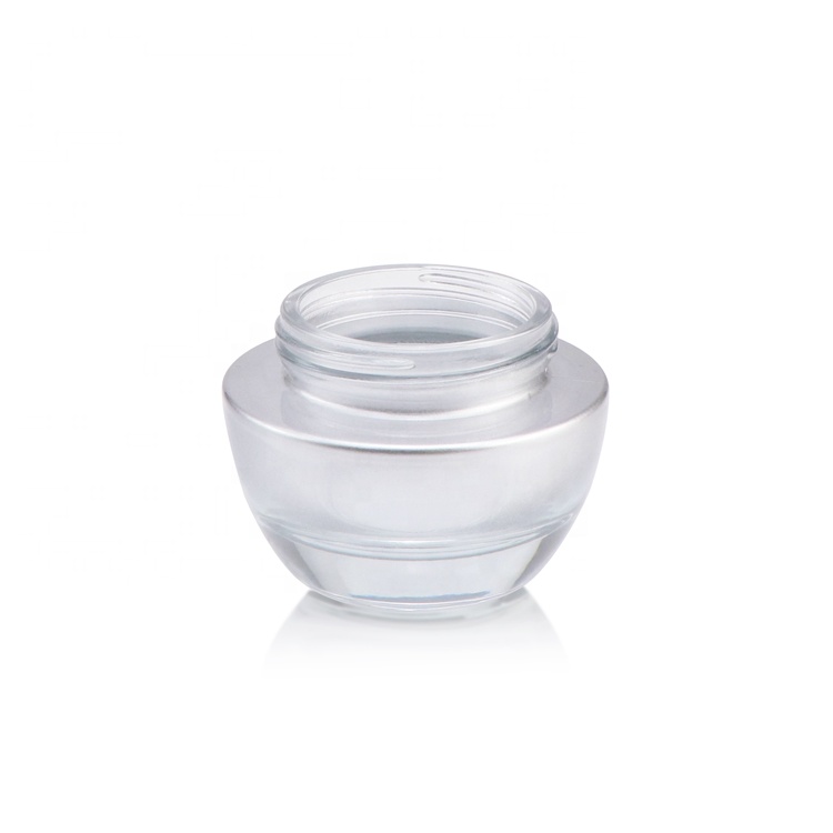 Custom shape 30g 1 oz 50ml empty facial care gel container opaque glass cream jar silver with lid