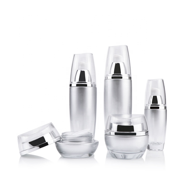 Custom shape 30g 1 oz 50ml empty facial care gel container opaque glass cream jar silver with lid