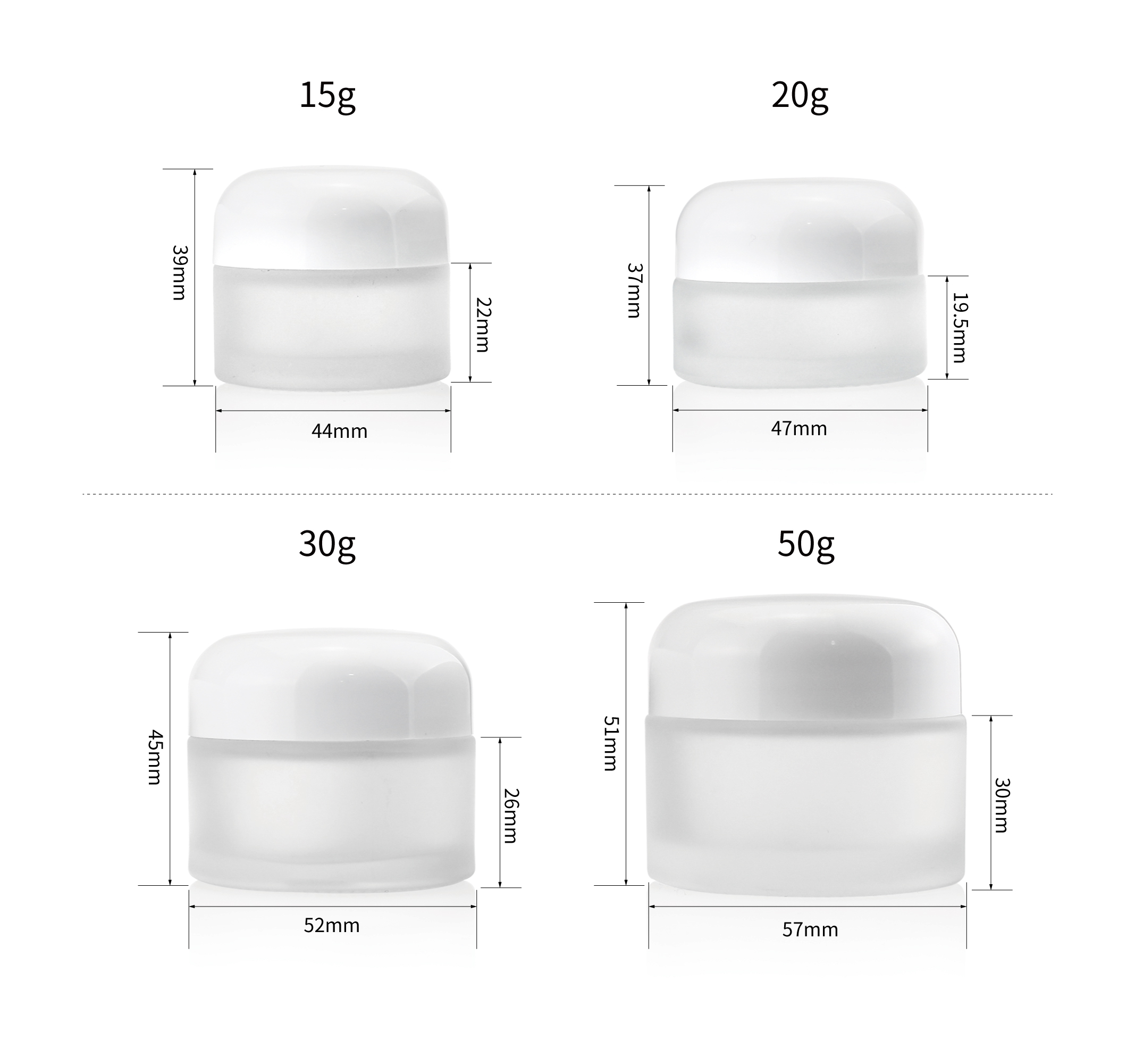 Custom silk screen frosted cream jars 30g round mini cosmetic glass jar with black lid