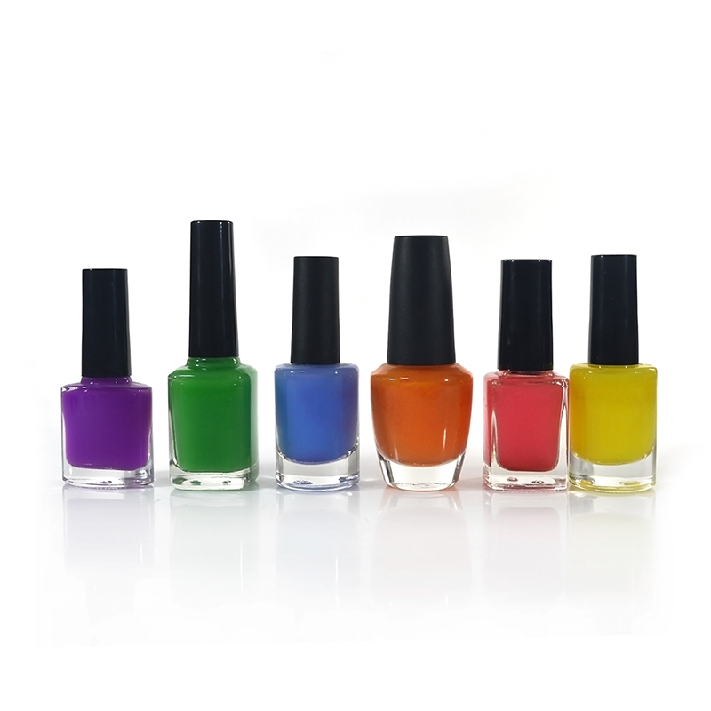 Custom size 5ml 7ml 9ml 10ml 11ml 13ml 14ml 17ml empty uv gel nail polish glass bottle with black plastic cap and brush